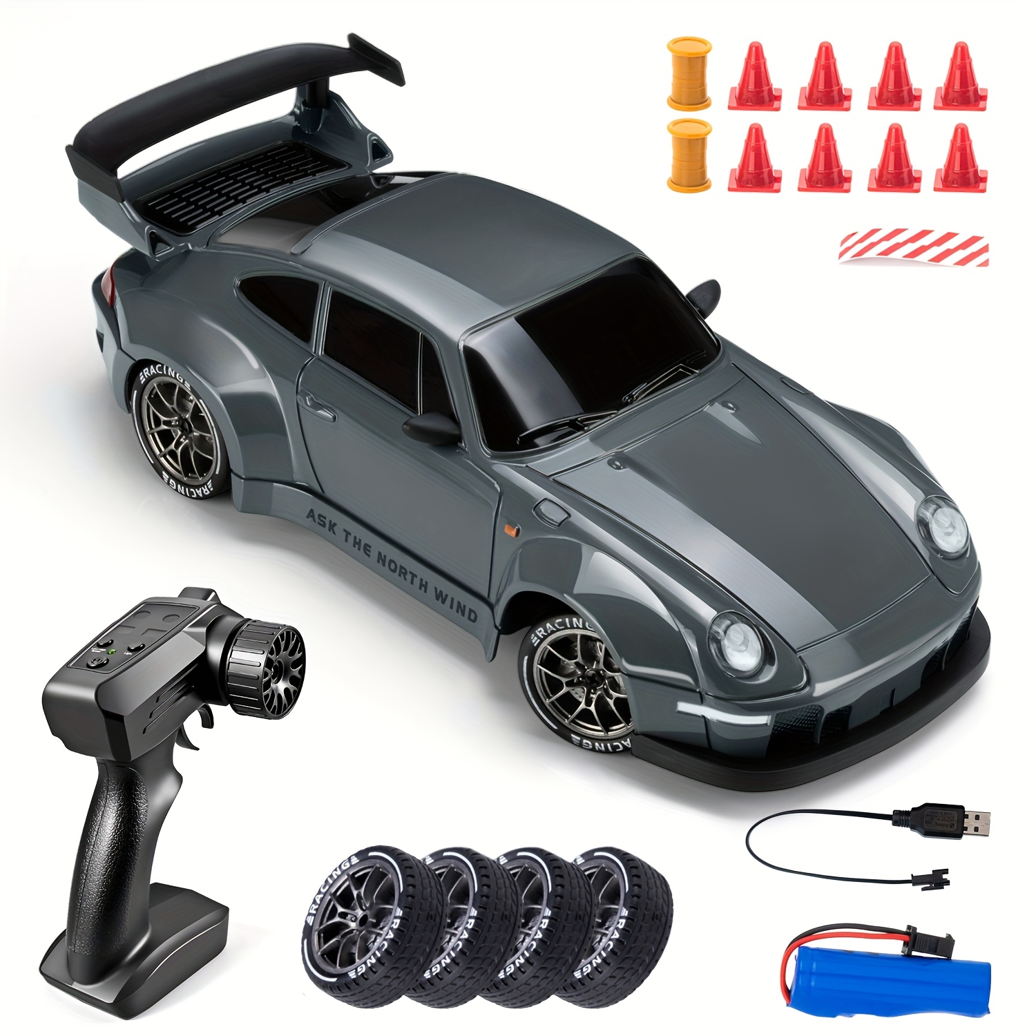 Resim Uzaktan kumandalı drift arabası, oyuncak araba, parlak renkler, 1:24 ölçek, yüksek hızlı 4WD, maksimum hız 20 km/s, LED ışıklar ve değiştirilebilir drift lastikleri ile donatılmış, spor oyuncak araba, erkek ve kız çocukları için uygun hediye, uzaktan kumanda tutkunları, hız tutkunları 
