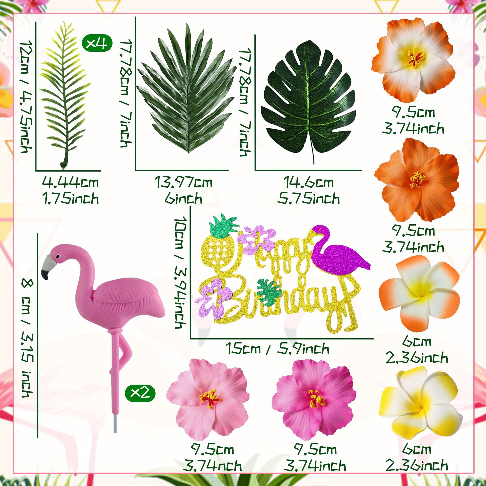 Laventy 15pcs/19pcs Tropical Flamingo Cake Pad Luau Cake Decorations Hawaiian Cake Decoration Beach Cake Pad Decorations For Birthday Baby Party Bridal Party Wedding，halloween，christmas
