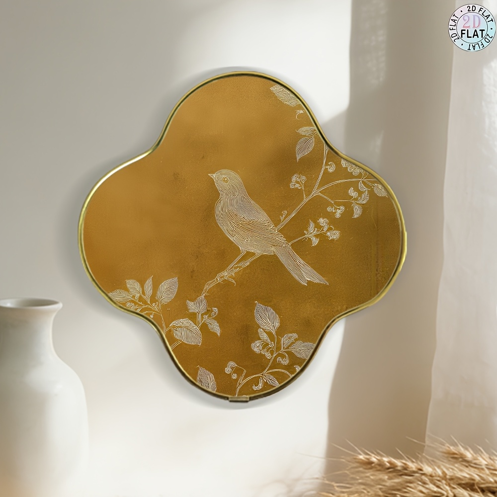 TEMU 2d Flat Premium Line Branch Sparrow Decorative Painting, Exquisite Delicate Lines Small Birds Branches Buds Clover Irregular Wall Hanging,