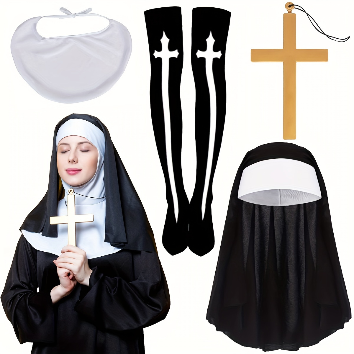 5pcs nun costume accessories nun hat white black nun habit  display picture 1