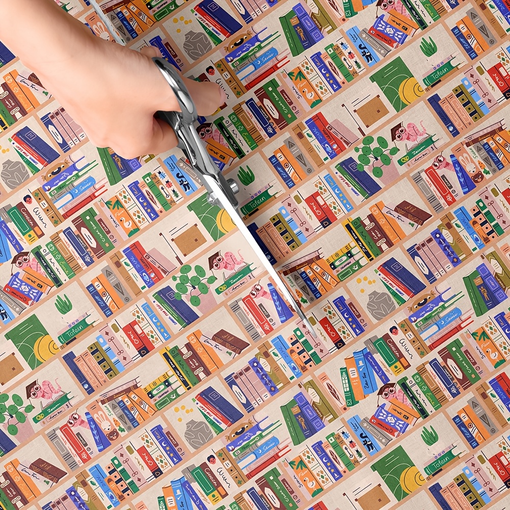 TEMU 1pc Reading Themed Print Fabric - 59 X 19.68 Inches (150 X 50 Cm) Pre-cut Polyester Fabric With Cartoon Worm And Book Patterns - Suitable For