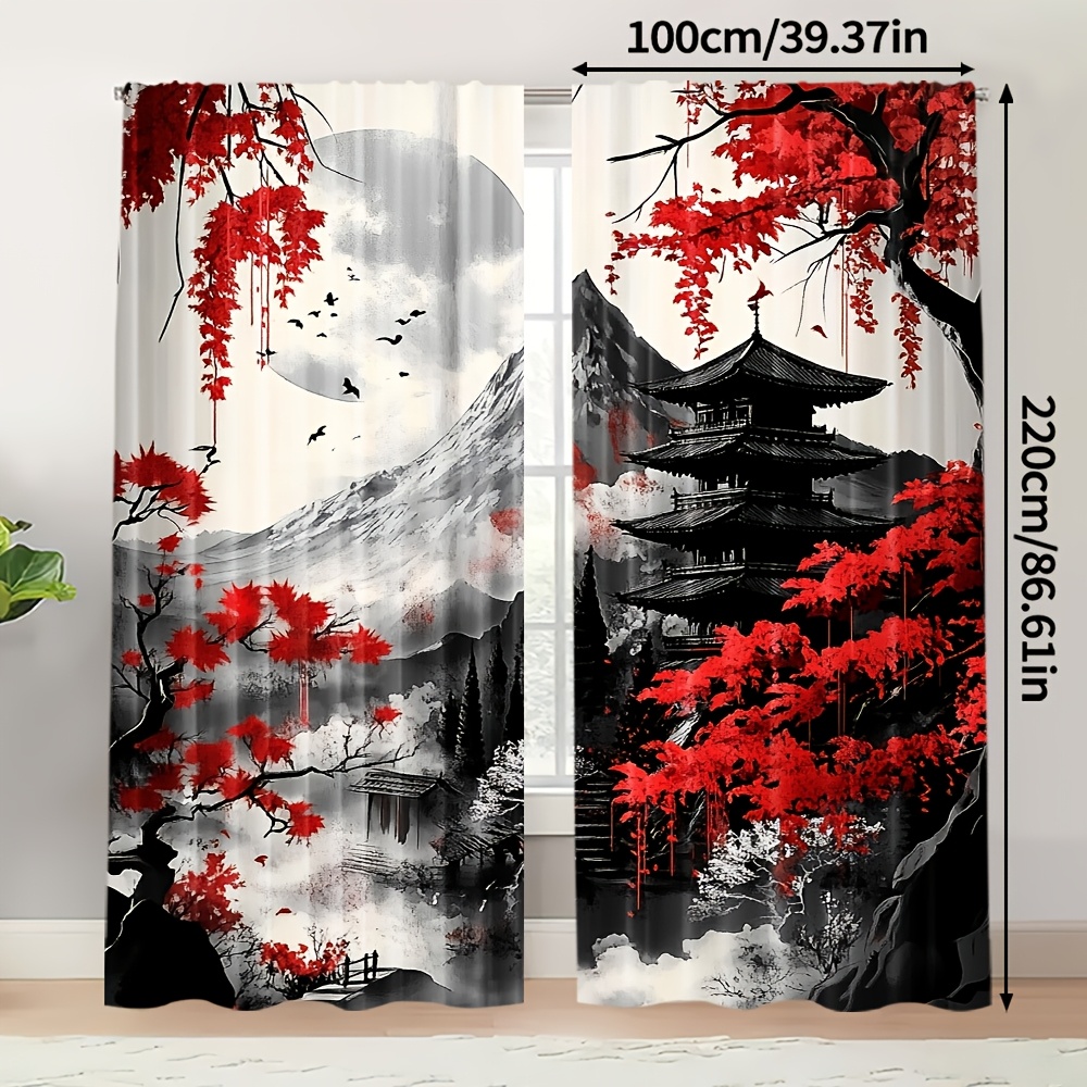 TEMU 2pcs, Pattern Curtains Landscape Fabric (without Rod,no Movement, No Battery) Art Deco Festive For Room Types