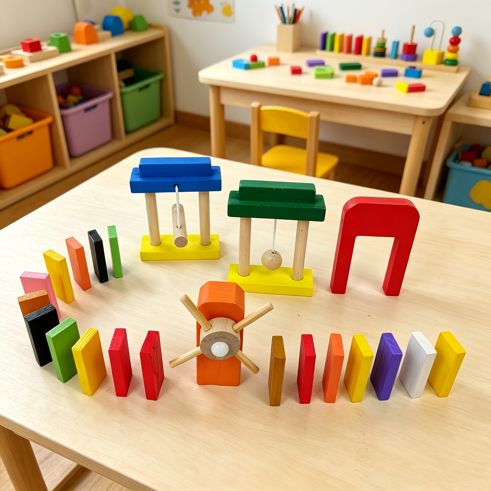 Wooden Domino Building Blocks Set with Accessories