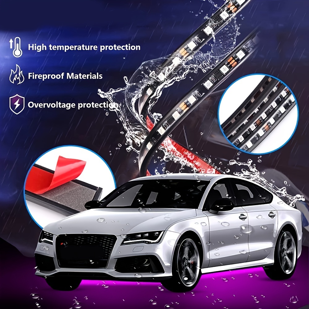 4pcs car underglow neon accent strip lights rgb bottom light with wireless remote control underbody light strips for car van suv truck 120 150cm details 2