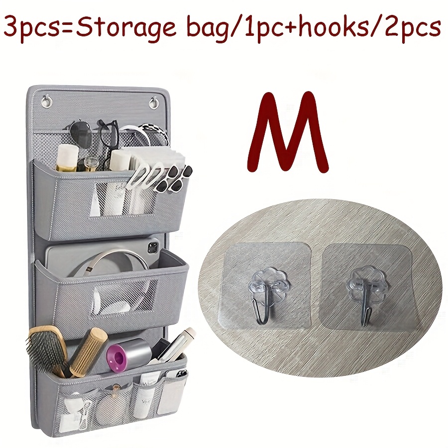 E-shop 3-teiliges Set Multifunktionale Graue Wandmontierte Aufbewahrungsbox – Mehrfachfach Stoff-Hängeorganizer mit Sichtfenster Haken, geeignet für