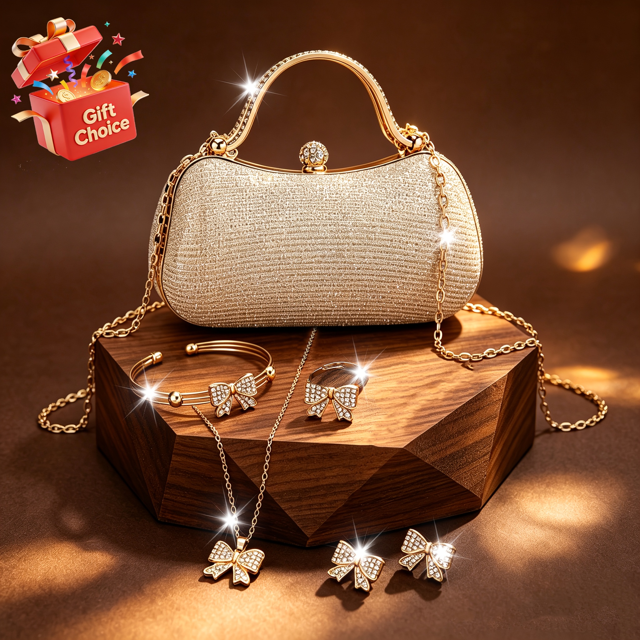 TEMU 6pcs New Women' Evening Bags Bridal Wedding Bag Banquet All-match Handbag Crossbody Bag Wedding Bag, With Jewelry Set, Very Suitable For