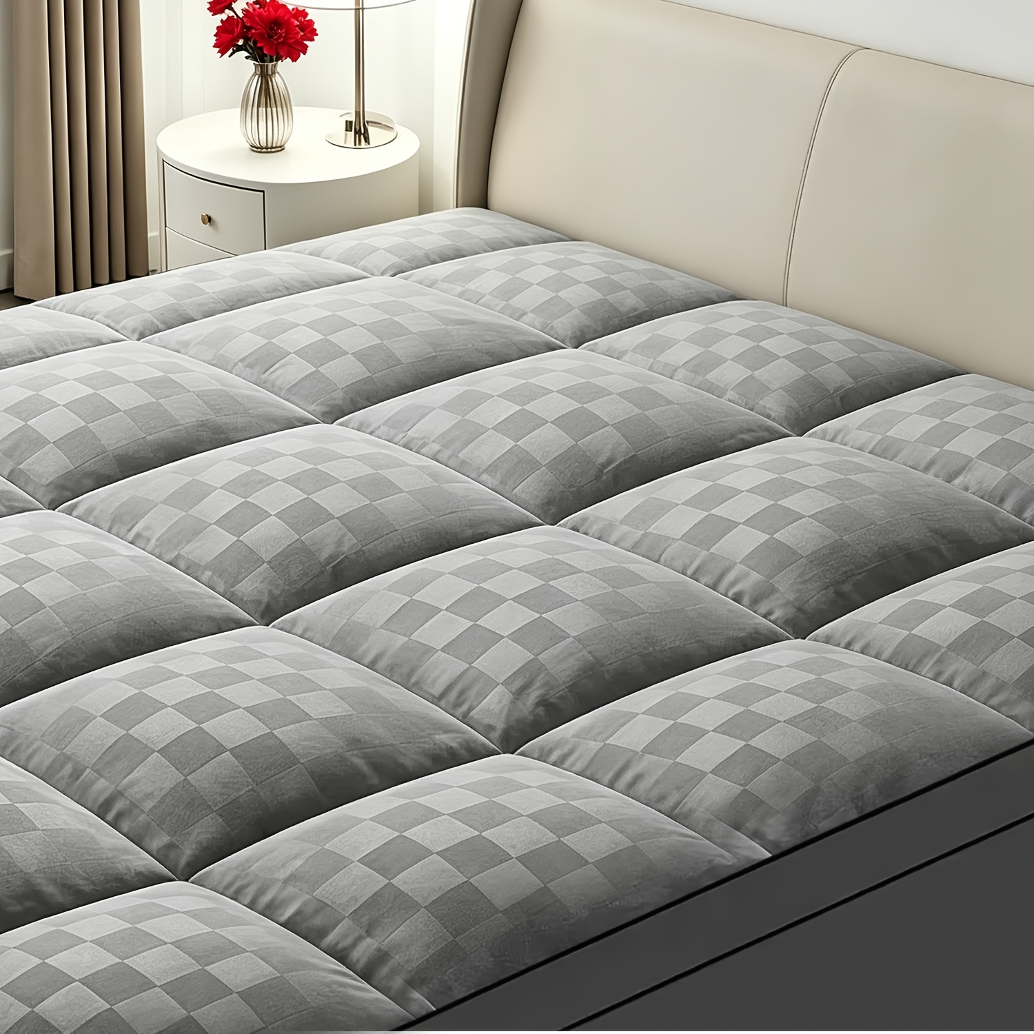 TEMU Surmatelas de luxe 1200GSM pour refroidissement, poche profonde jusqu'à 21", dessus d'oreiller matelassé avec housse respirante, grand motif