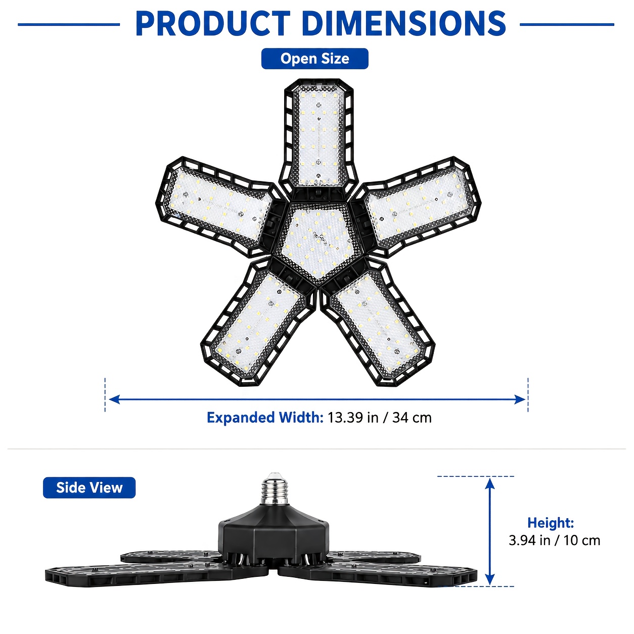 Led Garage Light, 5 Foldable Adjustable Panels Garage Ceiling Light, E27 Screw-in Deformable Led Shop Light, 6500k Daylight Garage Lighting For Garage, Warehouse, Basement, Workshop