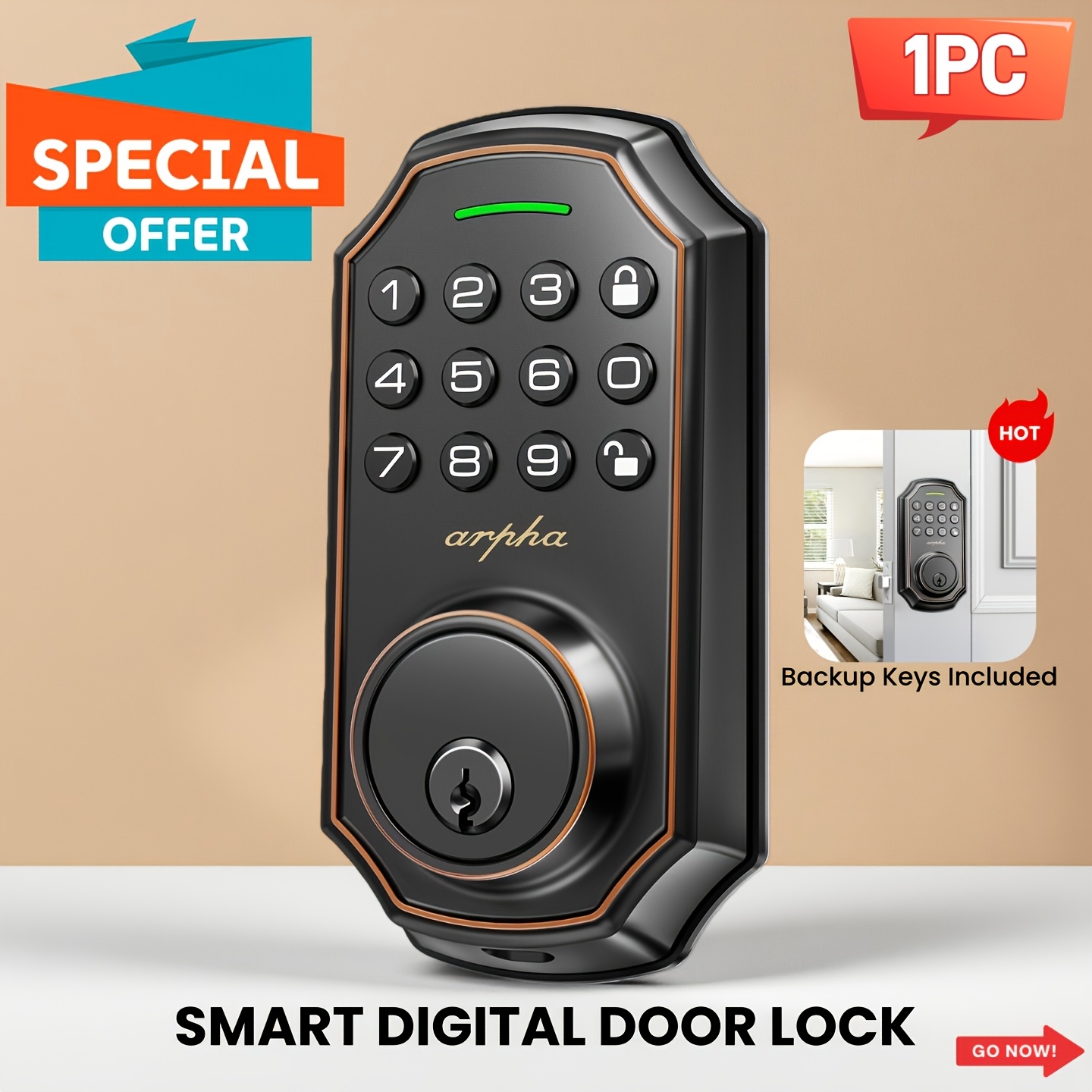 TEMU Keyless Smart Door Lock, -friendly Digital Keypad Lock, Suitable For Apartment And Residential Renters, One-button Unlocking, , Matte Black Or