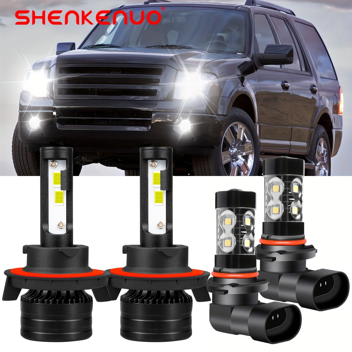 4pcs For Ford Expedition 2007-2014 Led Headlight Bulbs High/ Low Bulbs Fog Light Bulbs Combo 6000k White Plug And Play