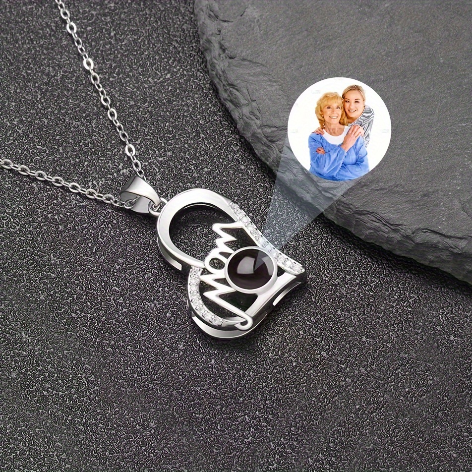TEMU Personalized Photo Projection Pendant Necklace, Elegant "mom" Pendant Necklace, Perfect For Anniversaries & Birthdays -unique Gift, Romantic