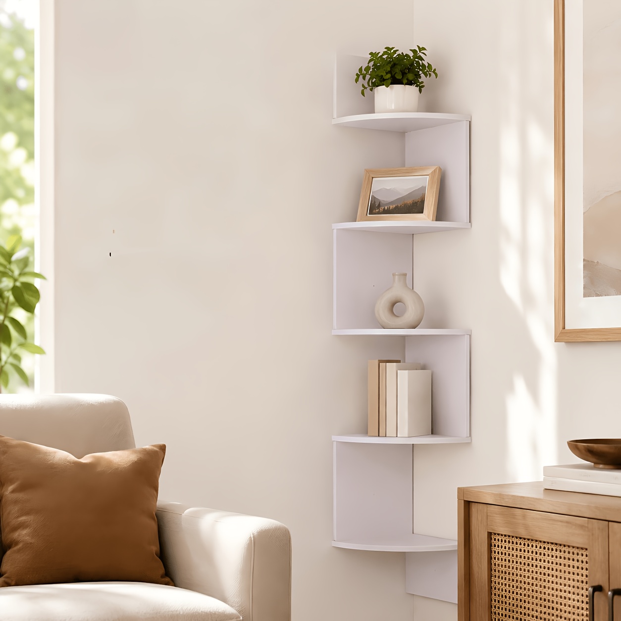 TEMU 5-tier Heavy-duty Wall-mounted Corner Shelf With Curved Shelves Suitable For Bedrooms, Living Rooms, Bathrooms, Home Offices - Space-saving