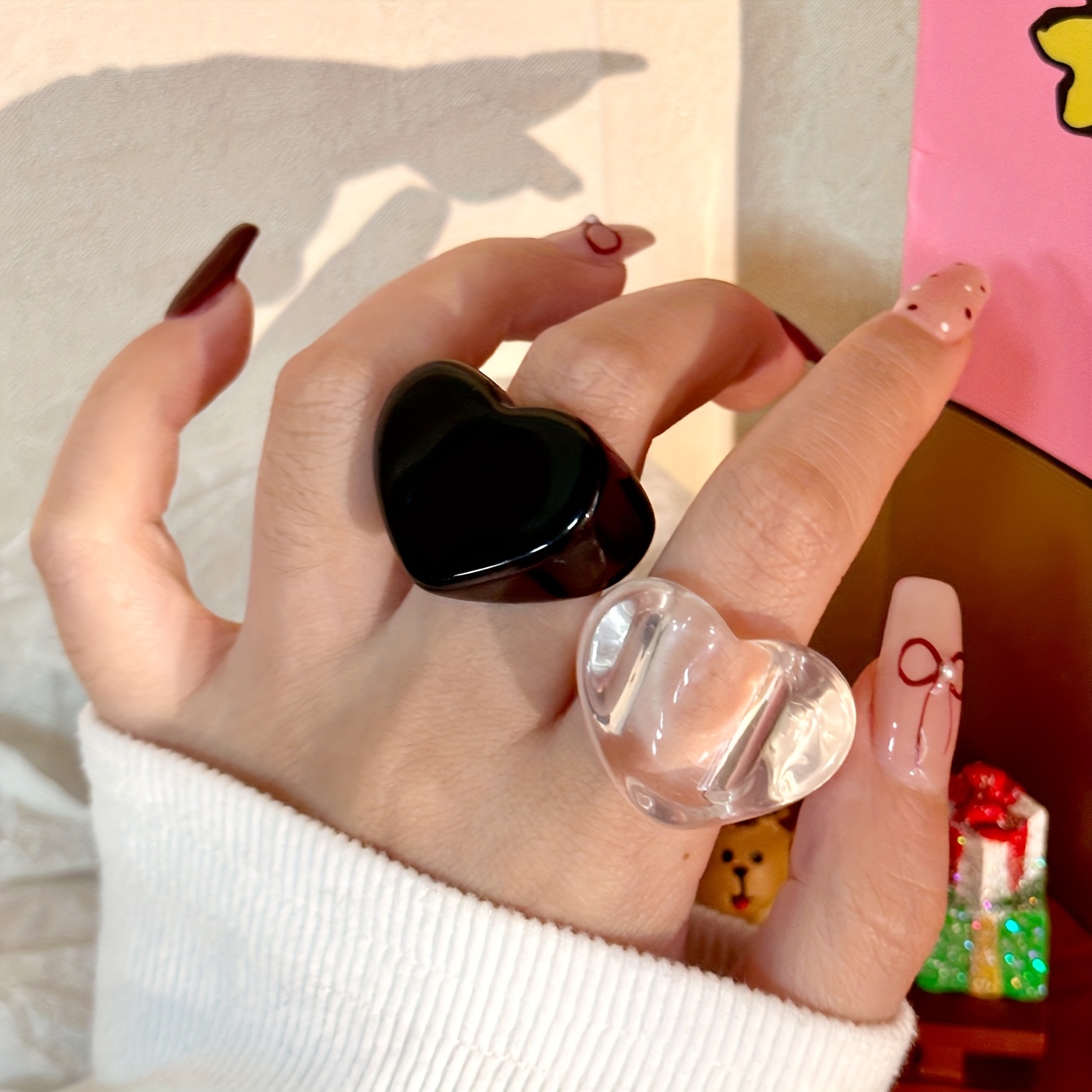 3pcs Heart Stackable Resin Rings Set, Stylish and Unique