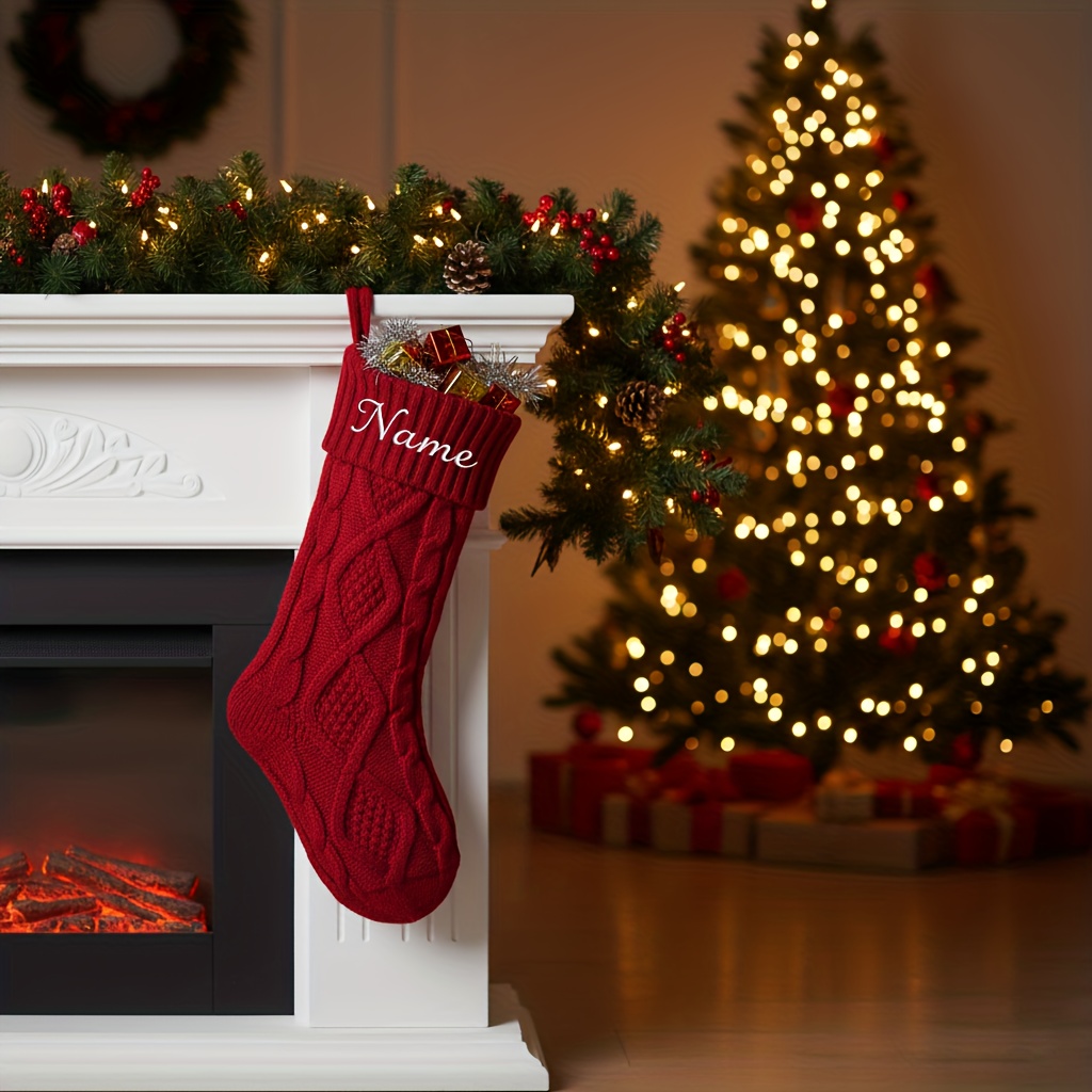 TEMU Custom Personalized Large Christmas Stocking, Embroidered Name Stocking Gift, 2025 Embroidered Name Christmas Stocking, Christmas Stocking,