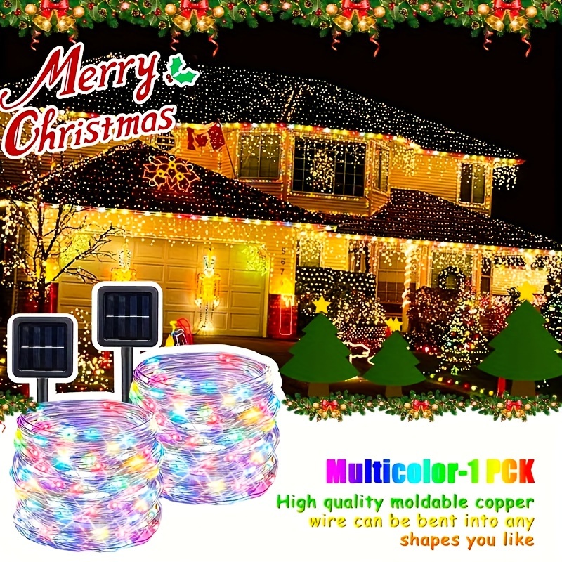 Smart solar-Powered Copper Wire String Lights - 22.96ft