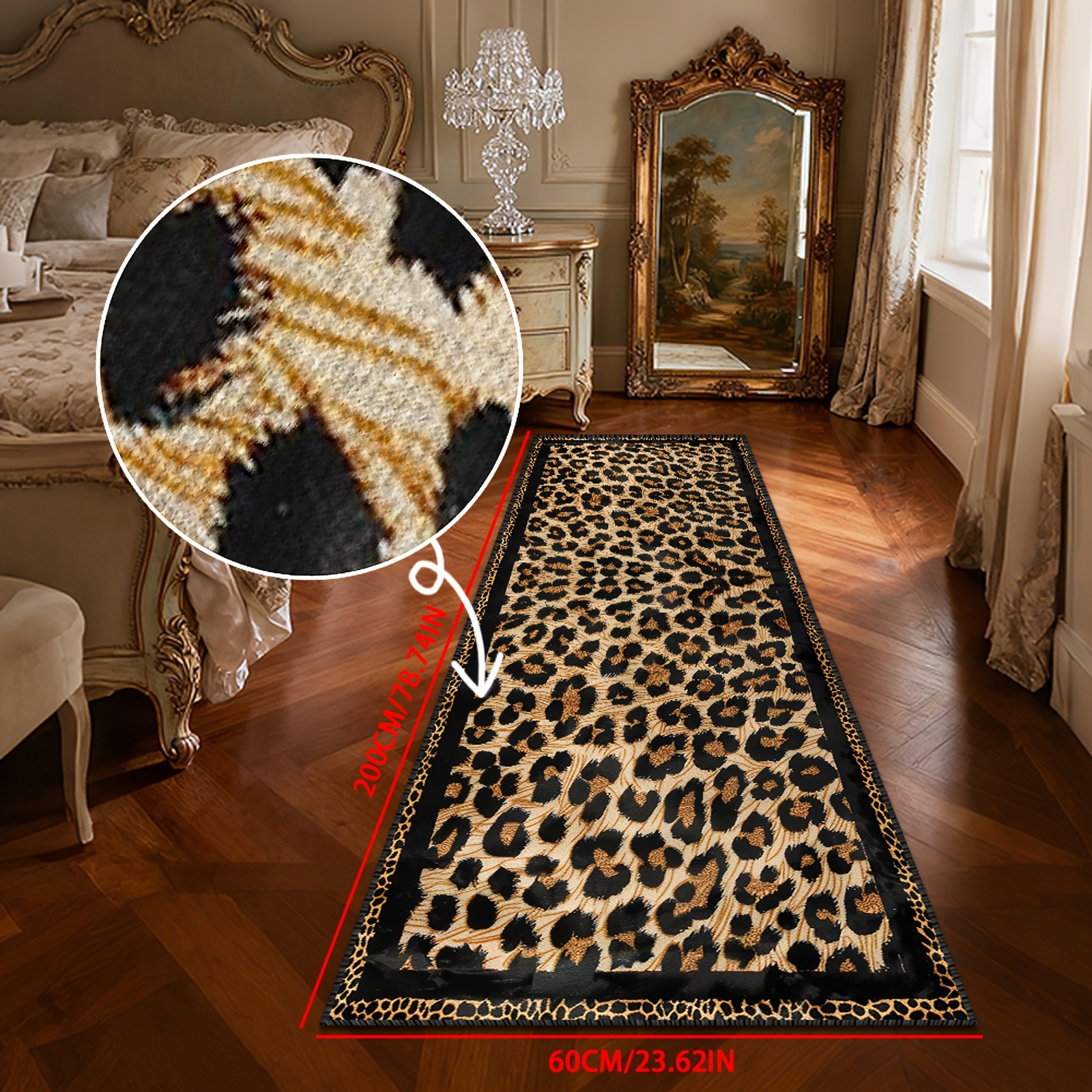 TEMU [golden Diamond Velvet] 1pc, Classic Leopard Print Rug, Soft Comfortable Living Room Sofa Area Mat, Practical Bedroom Bedside Foot Mat, Machine