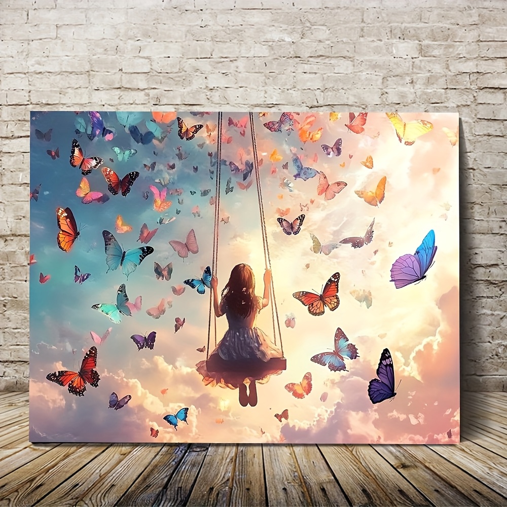 TEMU 2d Flat, 2d Flat, A Frameless Artwork, 2d Flat[ Decor]whimsical Swing Canvas Wall Art, Measuring 29.97x39.88 Cm - Unframed, Featuring A Vibrant