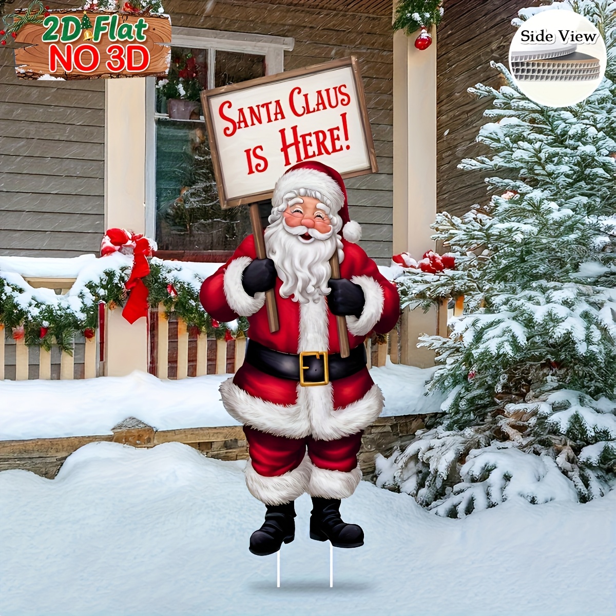TEMU Décoration de Noël extérieure 2D plate - Piquet de jardin en plastique durable avec chaussettes rayées rouges et blanches, installation au sol