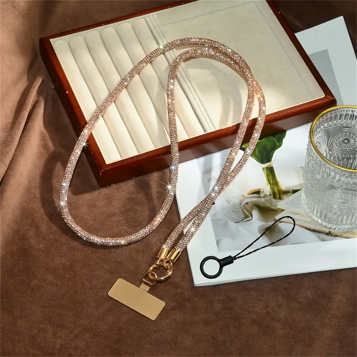 E-shop 1 x 80 cm Strass-Umhängeband + 1 Metallclip + 1 Mehrzweck-Umhängeband, Halsband-Stil · /Luxuriös, funkelnd, verlustsichernd,