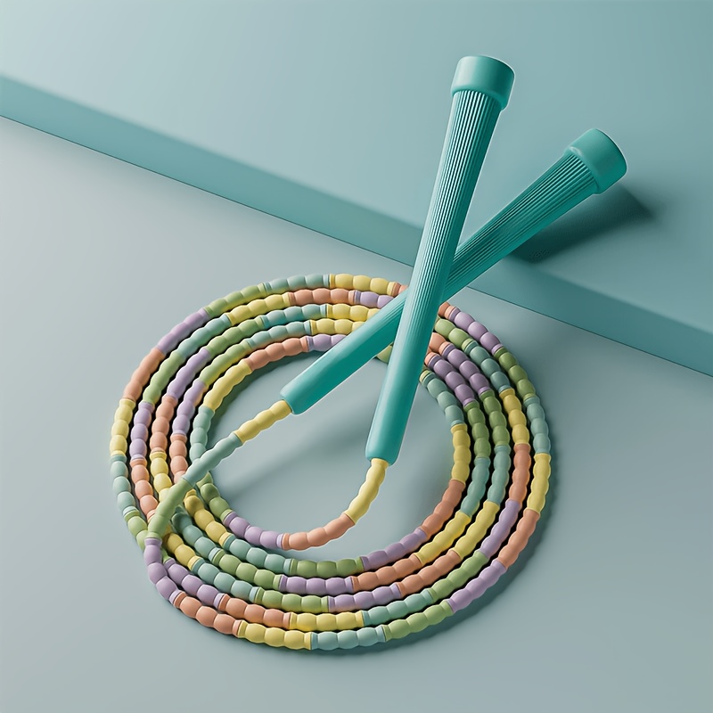 TEMU Corde à sauter à nœud ajustable avec poignée antidérapante pour et perles à code couleur - Corde à sauter légère et portable adaptée à de sport,