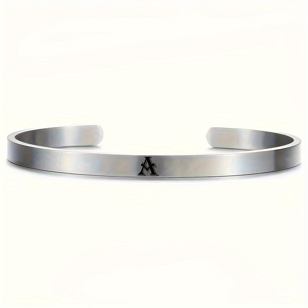 Image of 1pc Letter Cuff Bangle, 304 Stainless Steel Bangle Bangle Bracelet-fashionable, Durable With 26 Personalizd English Letters, Non-coated, Never Change, Stylish And Classic