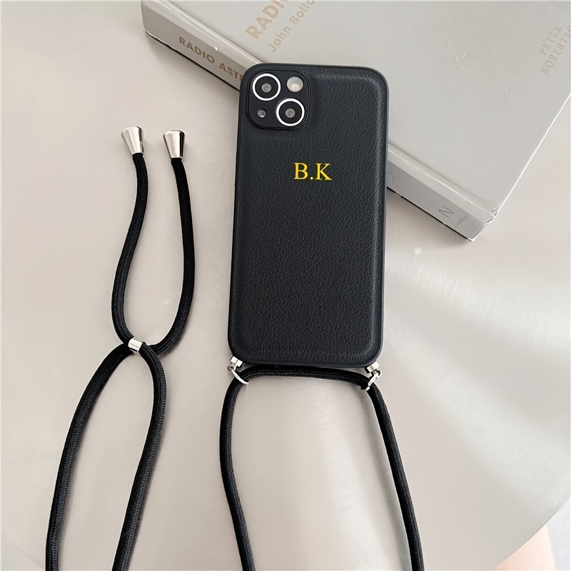 TEMU Phone Case: Personalize Customize Letters Crossbody Lanyard Pu Leather Soft Phone Case For Iphone 16 15 14 13 12 11 Pro Max Shockproof Phone