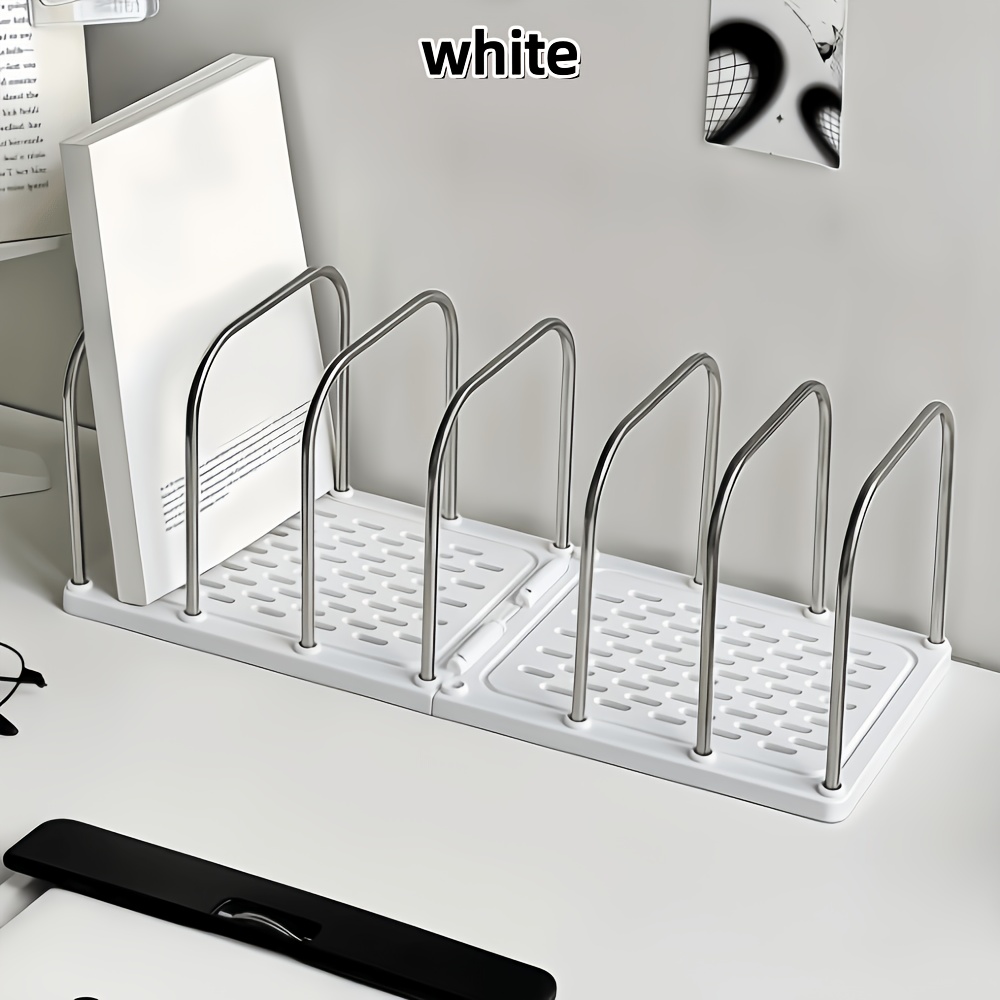 TEMU 1pc Stainless Steel Desktop Bookshelf, Adjustable Divider File Folder Organizer With A Sturdy Plastic Base, Modern Minimalist Office Desktop