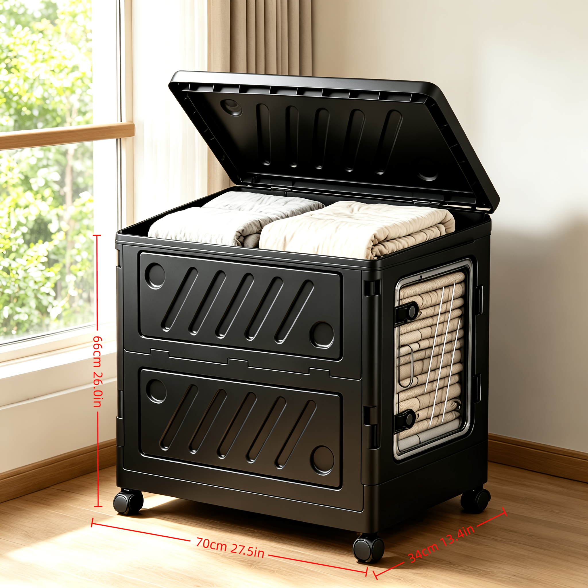 TEMU Foldable Storage Bins, Large-capacity Stackable Storage Cabinets, Plastic Storage Boxes With Lids And Side-opening , Multifunctional Storage