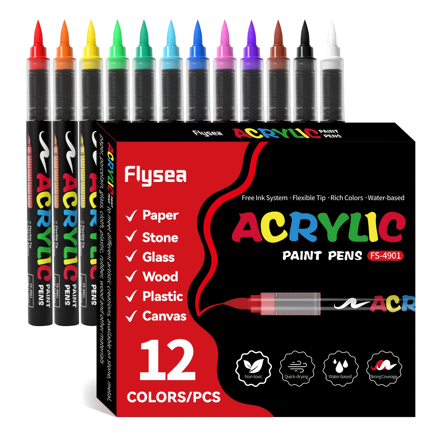 12 24 36pcs acrylic paint pens soft brush tip color acrylic markers ideal for canvas rock painting   ceramic fabric painting crafts