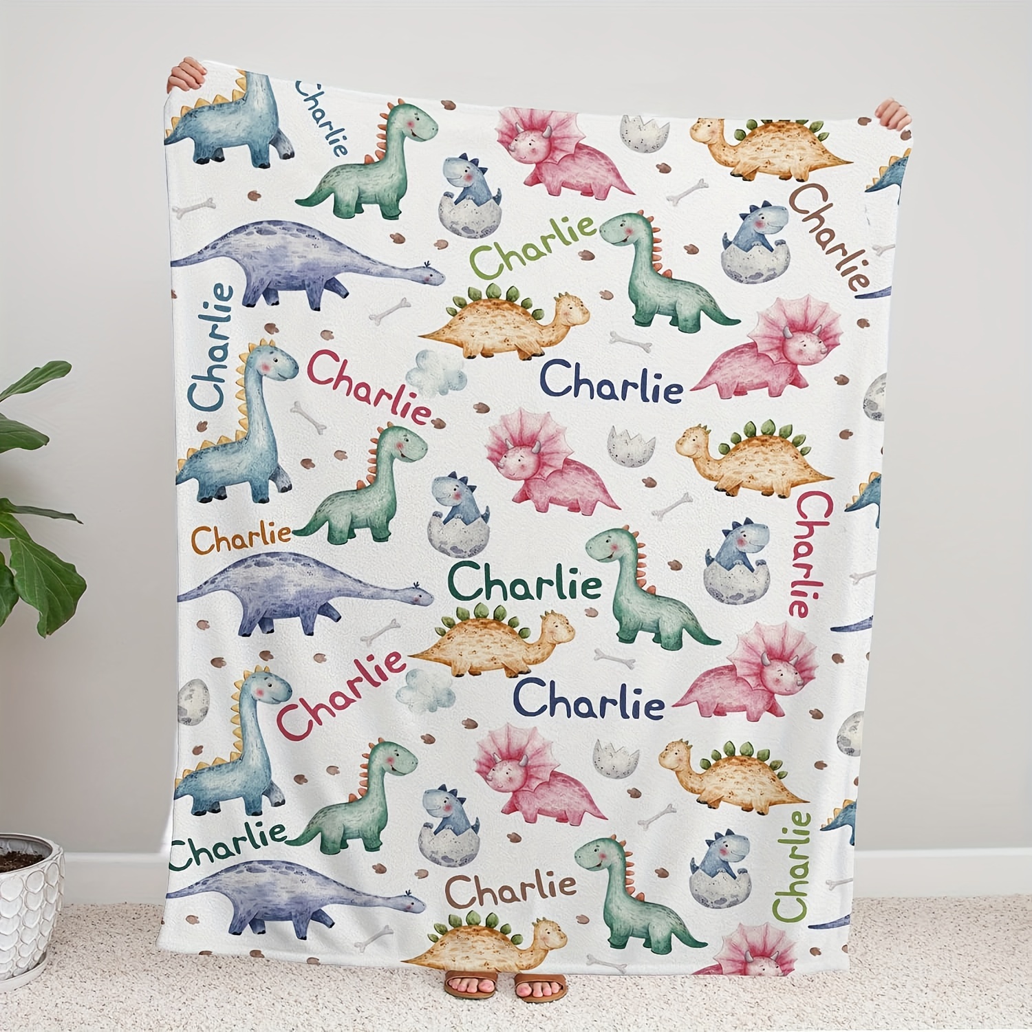 

Personalized Dinosaur Fleece Blanket: Perfect Gift For Teens And Adults - Custom Name, Soft, All-season, Machine Washable, Contemporary Style, 75cm/29.5in X 100cm/40in