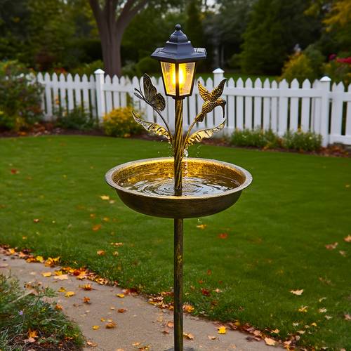 1pc outdoor solar hexagonal lamp bath and hummingbird garden solar lamp bird bath outdoor freestanding bird bath bird bath with bird feeder garden decoration to the outdoor decorative atmosphere