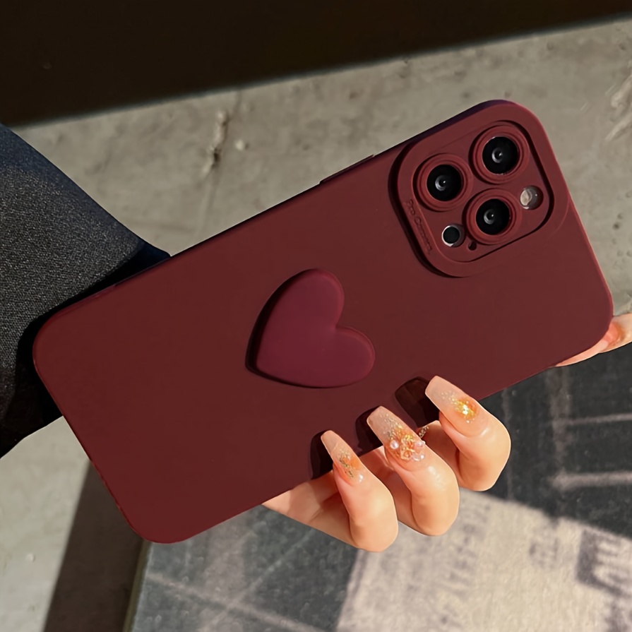1Pc Schattig 3D Liefde Wijnrood All-In-One Anti-Val Telefoonhoesje, Geschikt Voor For Iphone 15 14 13 12 11 Pro Max Xs Xr 7 8Plus