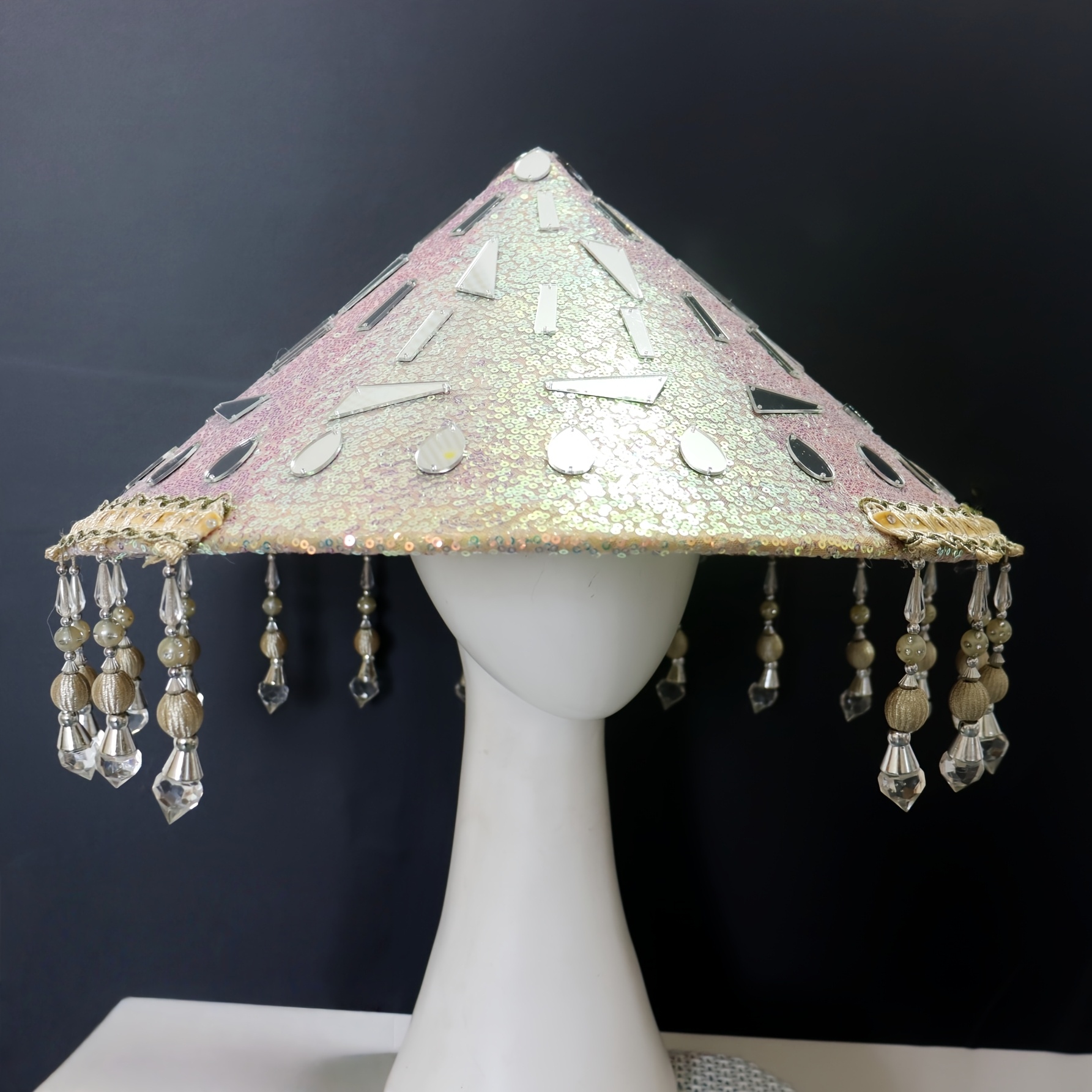 1pc shiny cone shaped hat handmade pointed hat bamboo sun  display picture 3