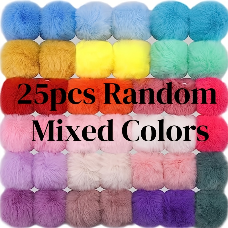TEMU 25pcs, 6cm/2.36in Rabbit Plush Ball Fluffy Ball Pom Pom With Elastic Ring For Hat Scarf Gloves Bags Accessories, Random Colors