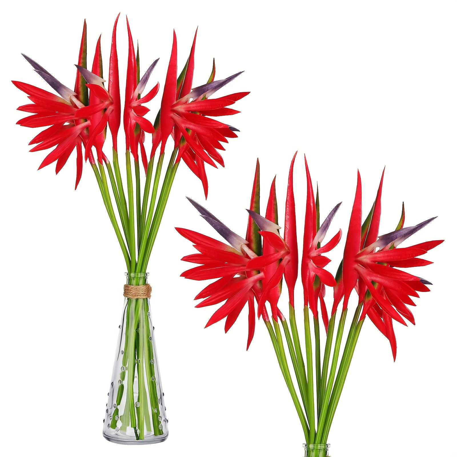 10pcs Bird Of Paradise Artificial Plant 22 Inch Flowers Fake Flowers Bouquet Large Elegant Greenery Plant For Home Garden Decoration Office Wedding Decor Supplies (red)