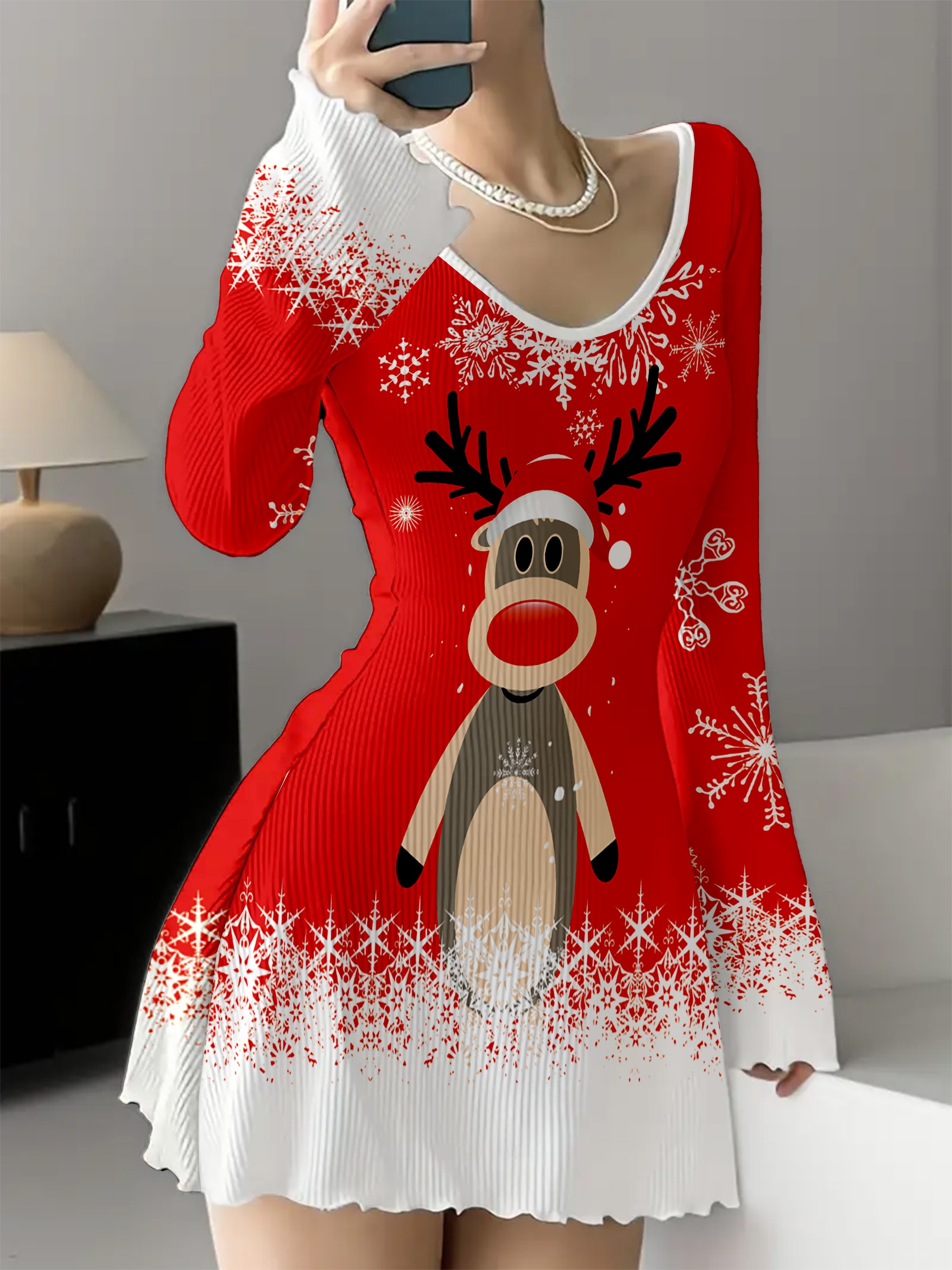 womens christmas dress 2024 2024 Holiday Mouse Skater Dress S