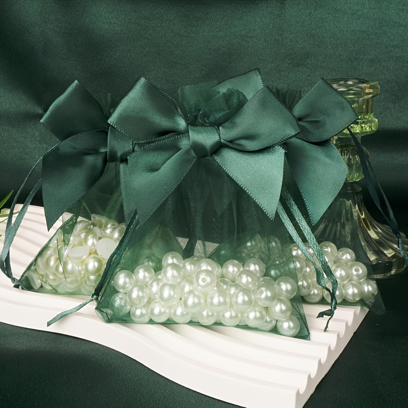 

10pcs 3.6"x4.7" Sheer Organza Bags Green Wedding Favor Bags Jewelry Gift Bags For Party Christmas Festival