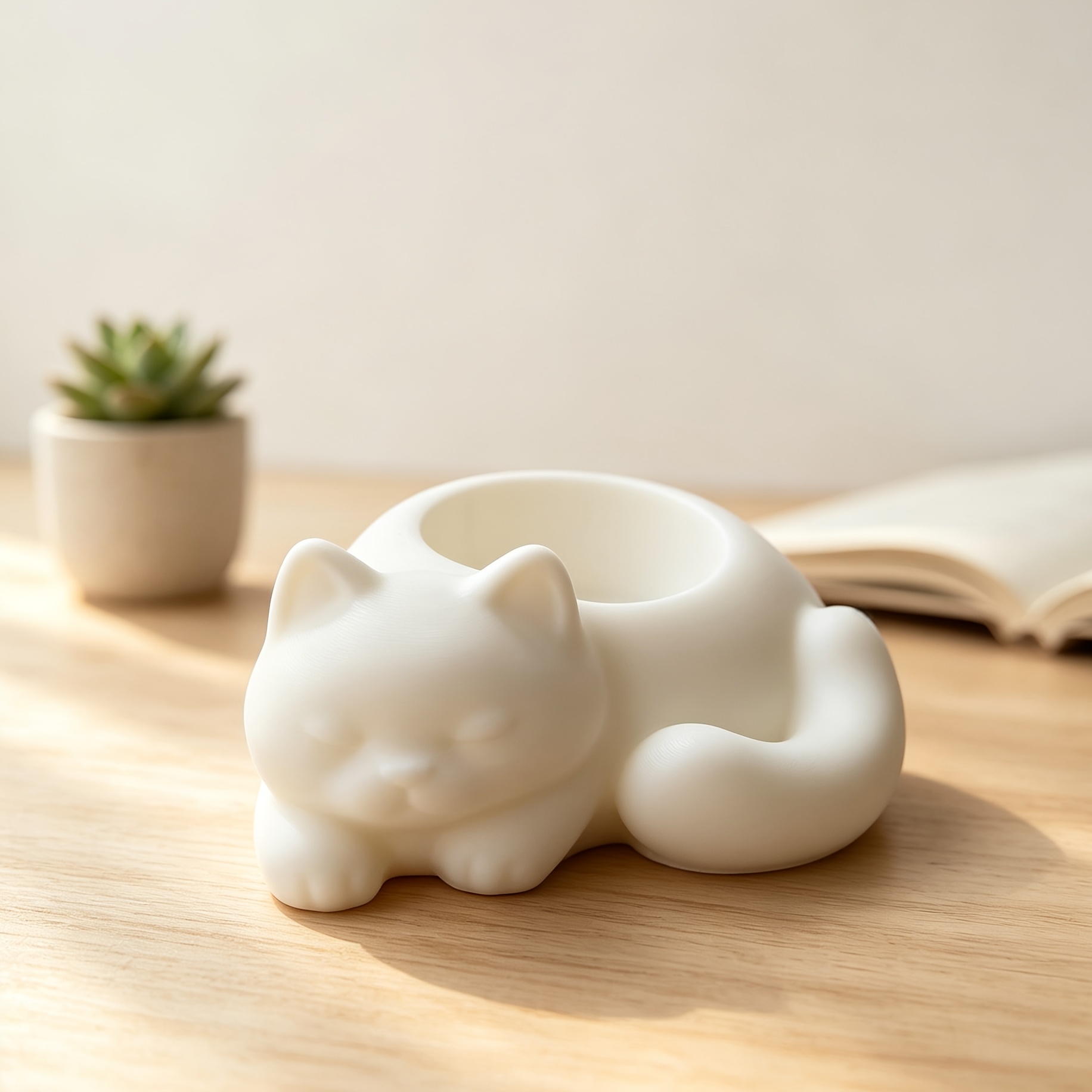 TEMU Sleeping Cat Candle Holder With Closed Eyes - Kitten-shaped Tea Holder, Compact Suitable For Birthdays, Christmas Gifts, Plastic Tabletop Decor