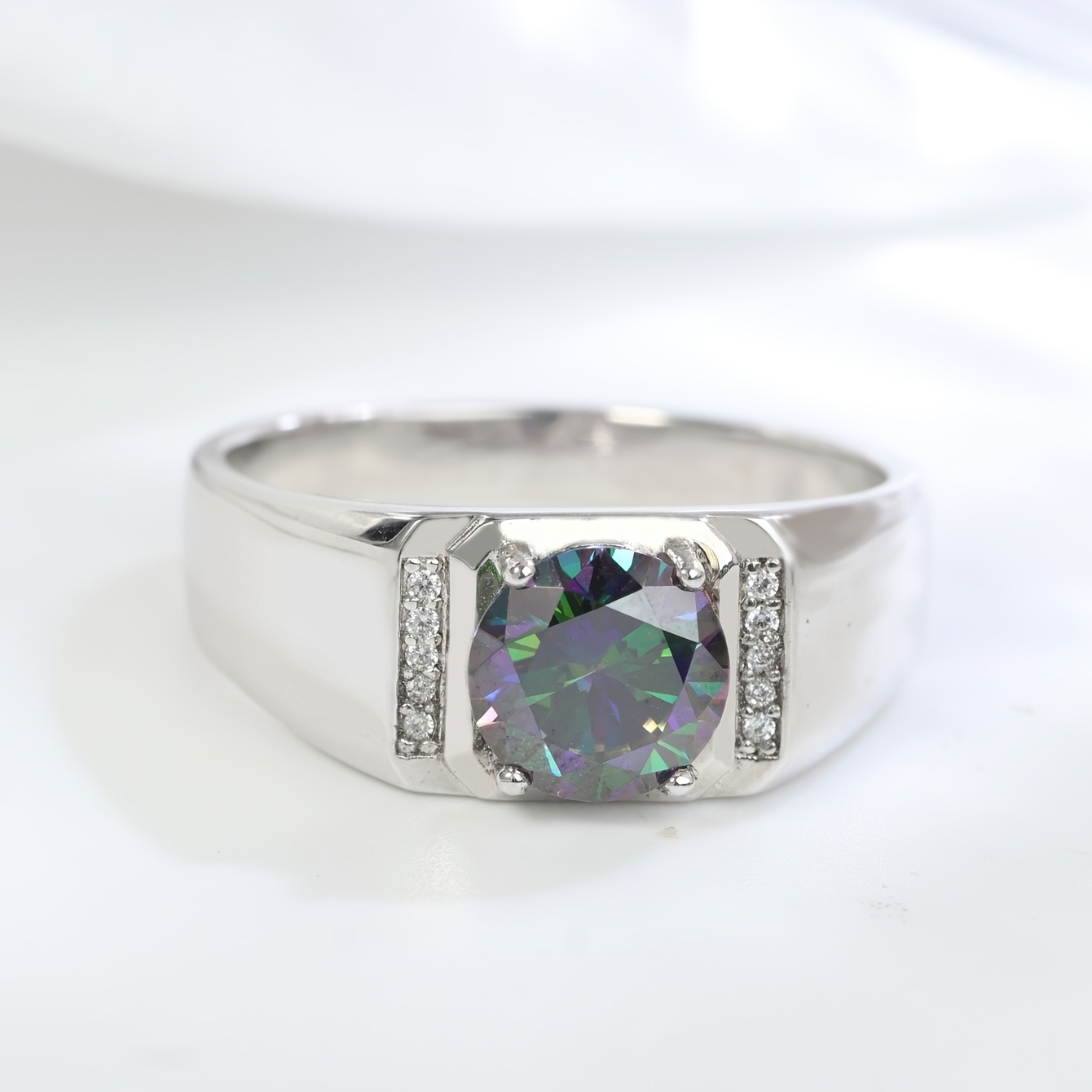 Men's Iridescent Moissanite Wide Band Ring