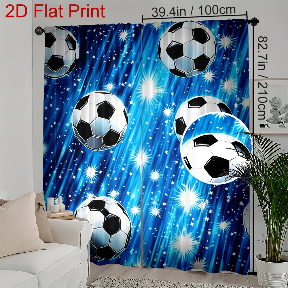 TEMU 1pc/2pcs Set Football Festival, Polyester Curtains 27.5x63in Star In Blue Light. Blackout Curtain Panels Soft, Easy-hang Rod For Living Room And