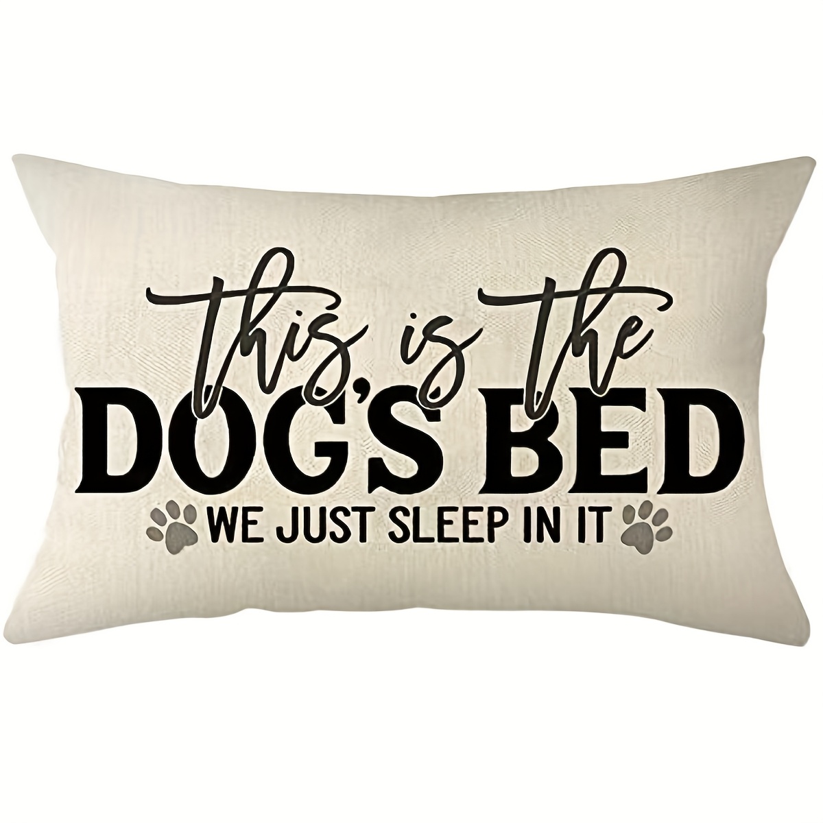 TEMU 1pc Rustic Farmhouse Linen Lumbar Pillow Cover 12x20 Inch, "this Is The Dog's Bed" Quote, Machine Washable, Zipper Closure, Woven Decorative