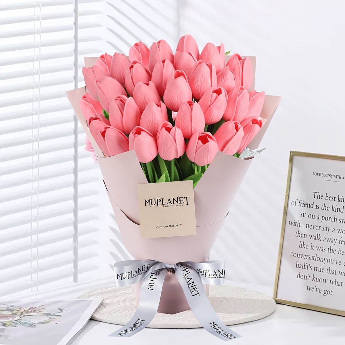 

12pcs Real Touch Artificial Tulips - 13.5" Pink Tulip Bouquet, Day, Valentine's Day, Home & Wedding Decor, , Flower Decorations