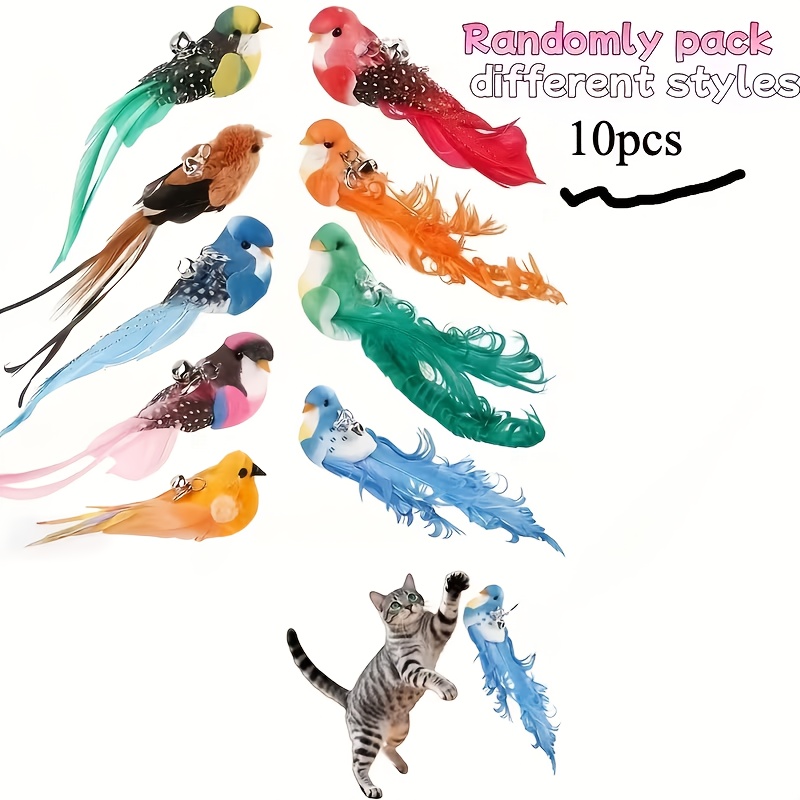 TEMU 5/10 Pack Bird Replacement Heads, Foam Plastic Small Birds With Realistic Synthetic Fiber Feathers - Interactive Hunting/outdoor Play, Random