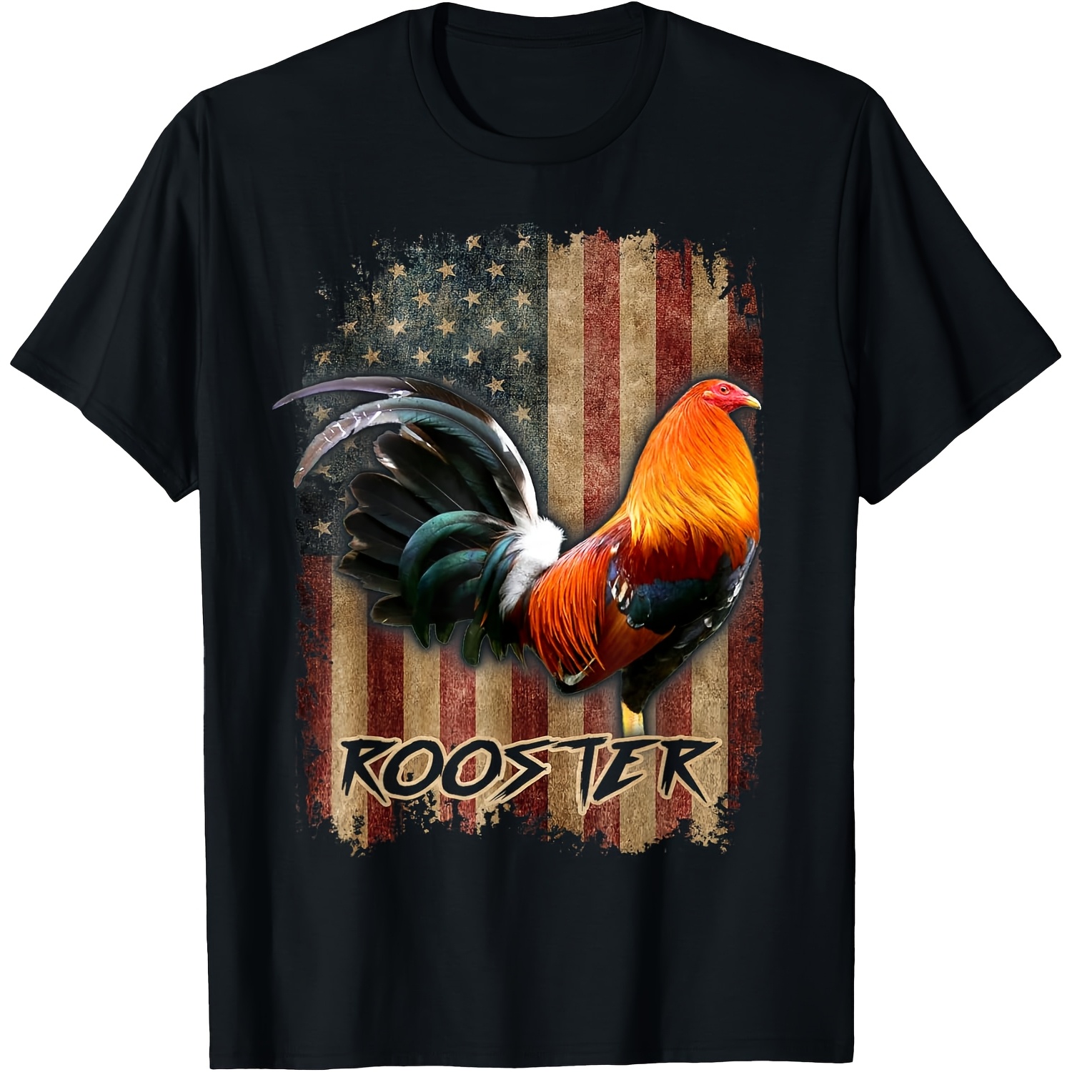 

American Flag Rooster Graphic Tee - 100% Cotton, Short Sleeve, Regular Fit T-shirt For Men | Breathable & Comfortable Casual Wear