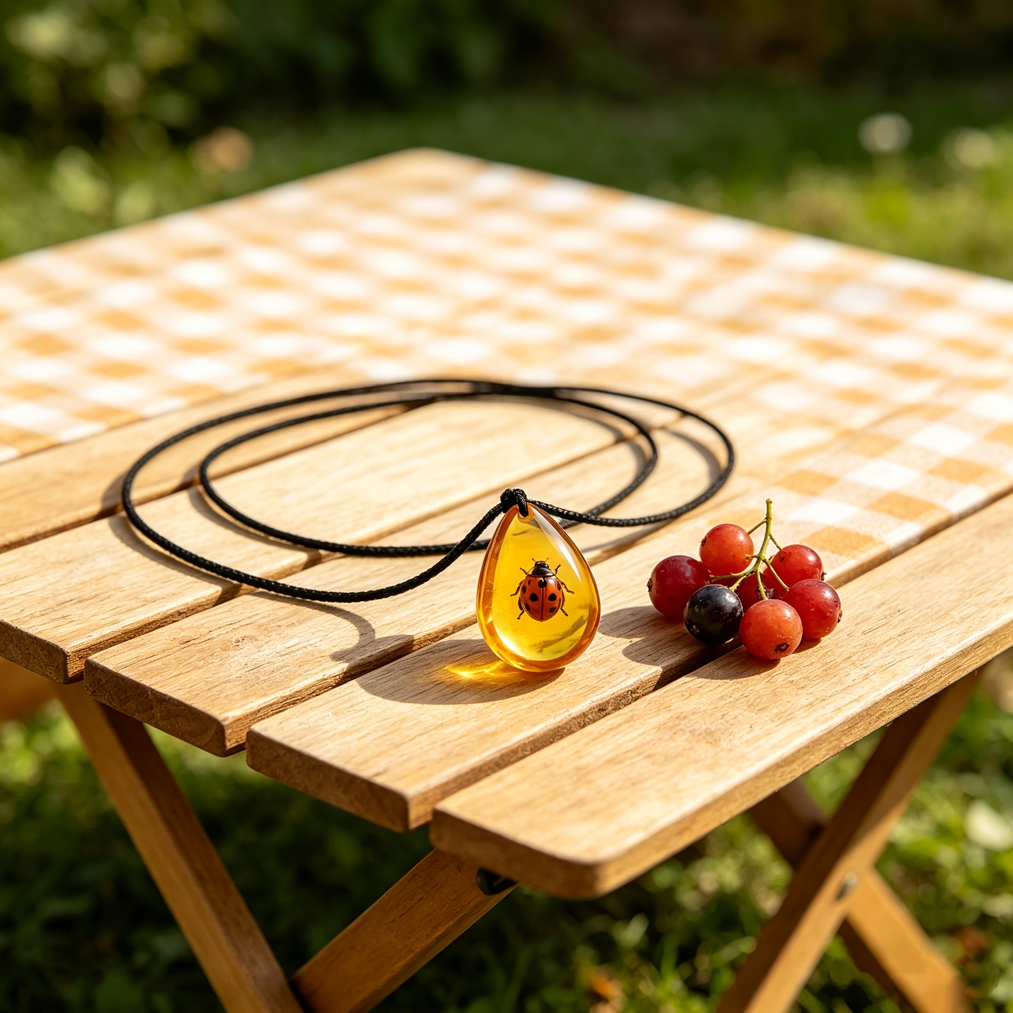 Simulated Amber Ladybug Pattern Men's Necklace