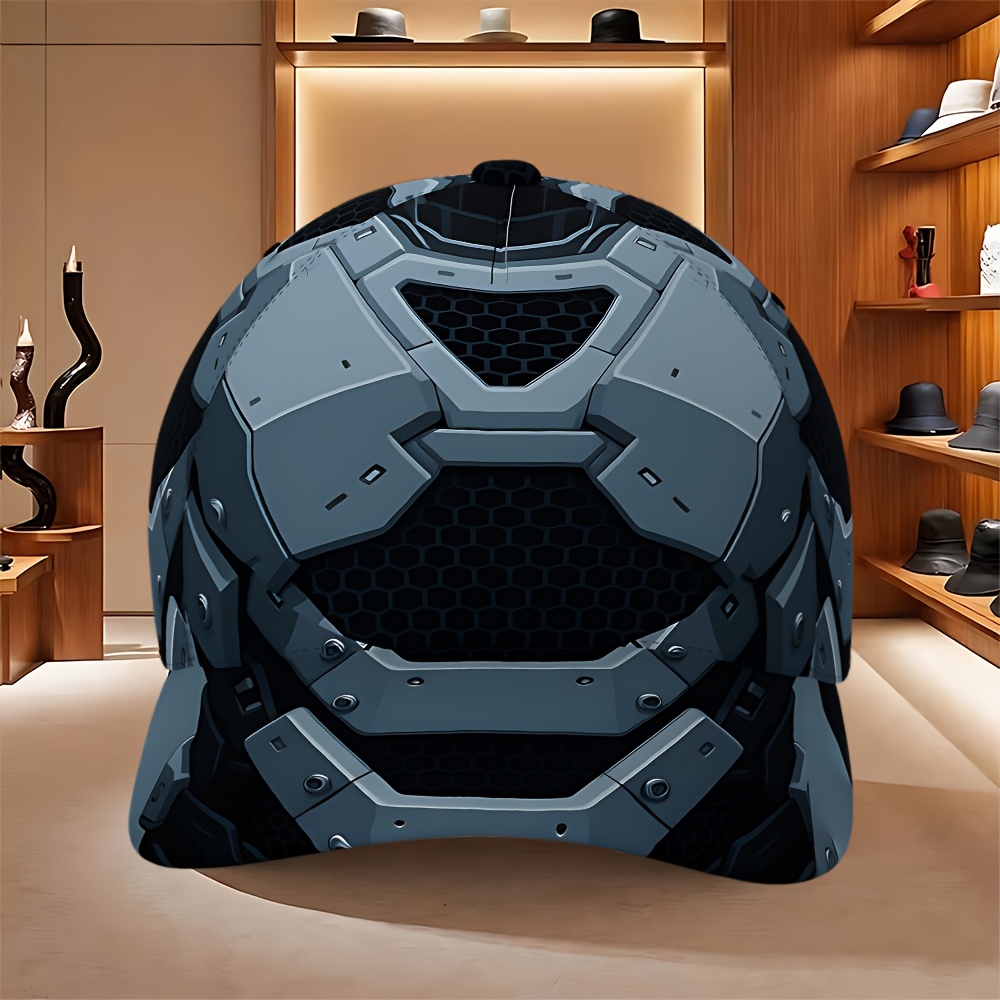 TEMU 1pc Gothic Futuristic Armor Trucker Cap - Adjustable Strap, Curved Brim Baseball Hat Suitable For Daily Commuting, Music Festivals,, Dia De Los