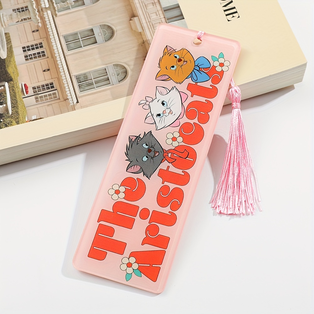 

Cute Aristocats Inspired Acrylic Bookmark With Tassel - English Lettering, Durable Pmma Material, Perfect Gift For Book Lovers