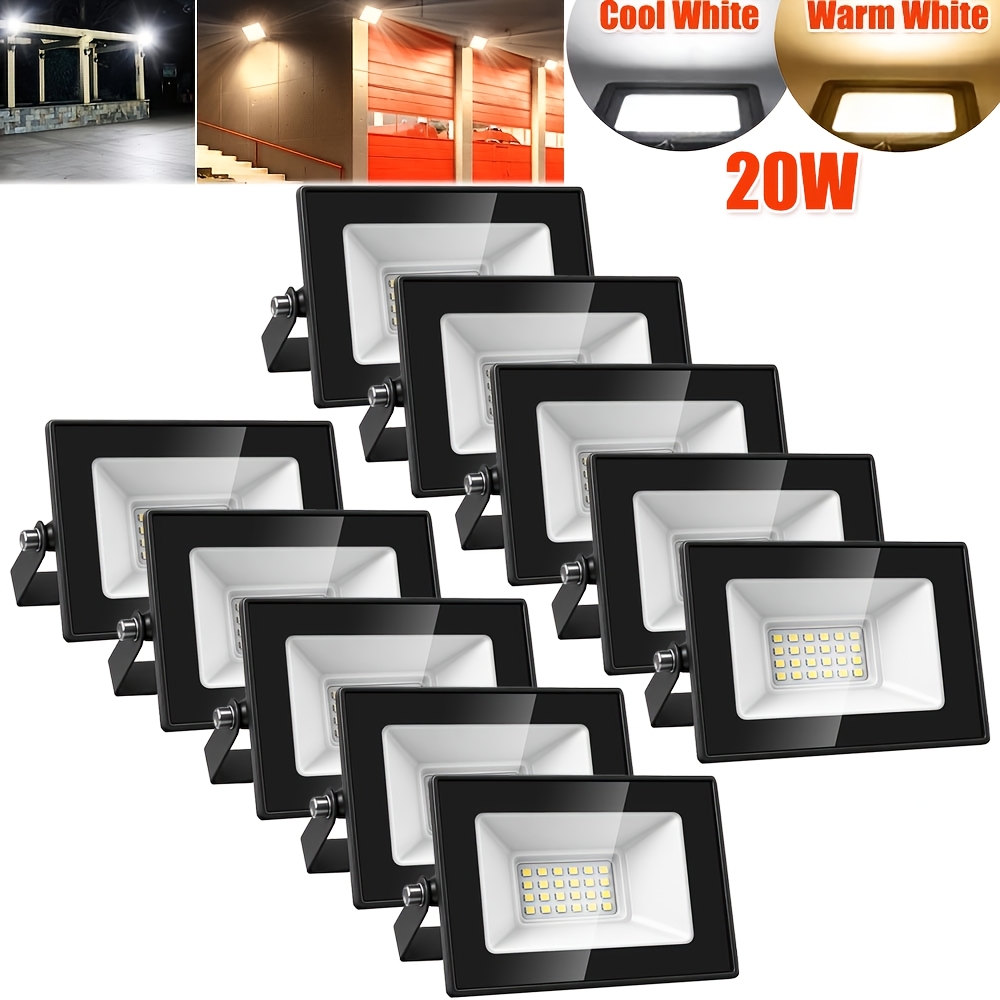 10pcs 20w Led Floodlight Outdoor, 12.5x7.5x2.7cm Led Security Light, Led Flood Light, Cool White/warm White, Adjustable 180° Bracket, For Garden, Garage, Yard, Backyard, Workshop