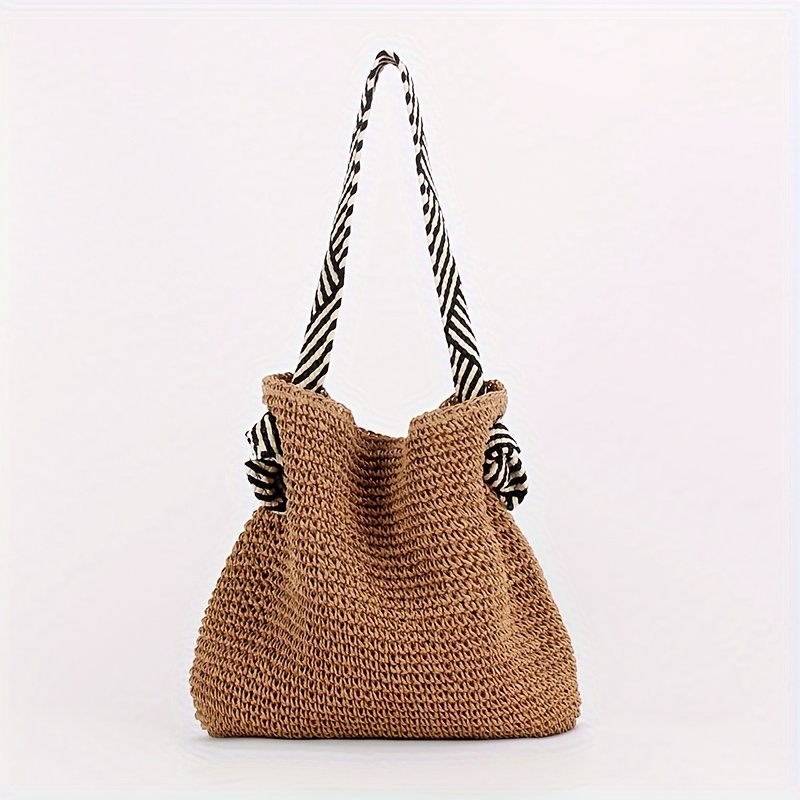 

Versatile Straw Bag, Striped Knotted Adjustable Shoulder Bag, Niche Fashion Versatile Women's Bag, Beach Bag