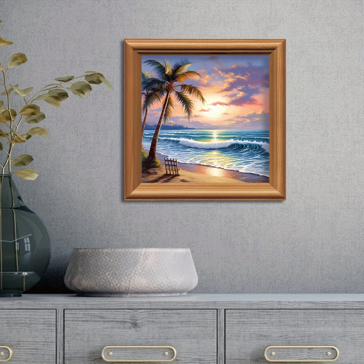 TEMU 1 Set - Creative Beach Landscape Theme Cross Stitch Kit, Diy New High-quality Art Needlework, 11ct Embroidery Fabric Painting Decorative Craft,